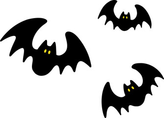 羽ばたいている３匹のコウモリ