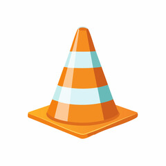 An orange and white striped traffic cone standing on a white background, used for road safety and construction warnings.
