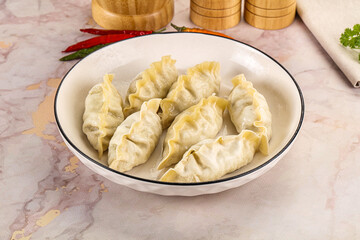 Japanese steamed Gyoza stuffed dumplings