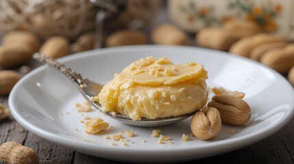 Butter of Peanuts on the Spoon