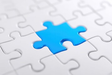 Fototapeta premium Missing Puzzle Piece in Fitted Puzzle Arrangement on White Background