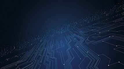Blue Circuit Board Background With Glowing Lines And Dots