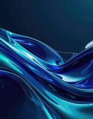 Abstract liquid waves in deep blues and teal