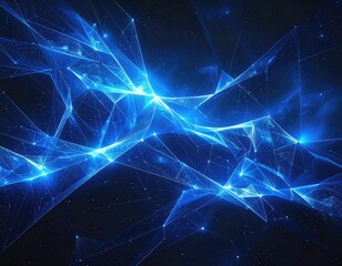 Abstract network of luminous blue triangles on a dark background