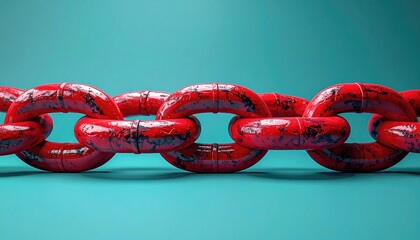Red chain links on turquoise background