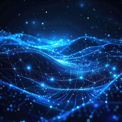 Abstract digital wave pattern with glowing points and lines