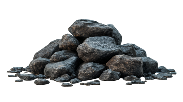 Isolated pile of rugged stones showcasing a natural rock formation element, ready for integration,