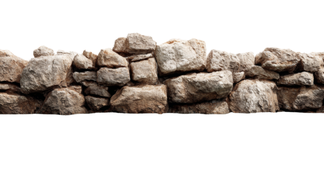 Stone wall composition against isolated transparent backdrop showcasing natural textures and