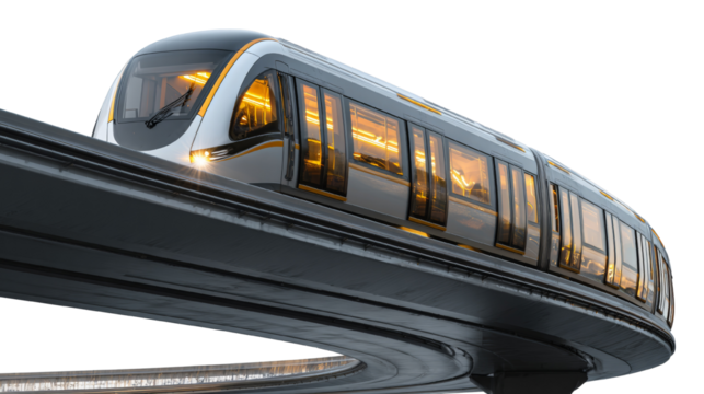 Futuristic monorail concept gracefully curving on a track, a symbol of innovative urban