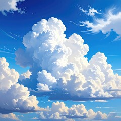 A vibrant, detailed sky filled with fluffy cumulus clouds