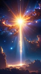 Celestial radiance erupts from a starburst