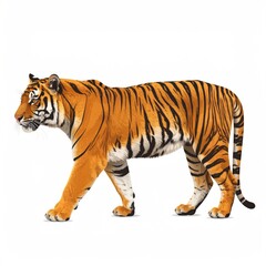 Obraz premium Tiger walking profile, digitally illustrated