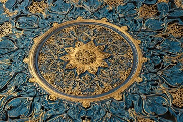 Intricate golden floral mandala on teal background