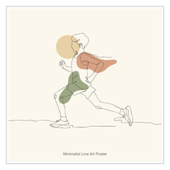 Delightful minimalist line art of a child running with muted earth tones, perfect for modern nursery decor and children's book illustrations