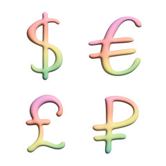 Obraz premium 3d multiple currencies symbol set Dollar euro pound ruble