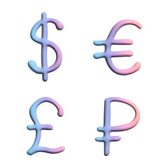 3d multiple currencies symbol set Dollar euro pound ruble