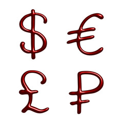 Obraz premium 3d multiple currencies symbol set Dollar euro pound ruble