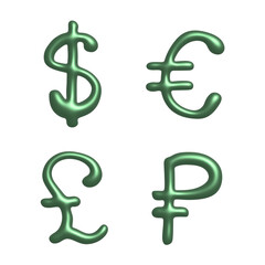 Obraz premium 3d multiple currencies symbol set Dollar euro pound ruble