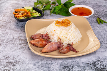 Tasty baby swuid with rice