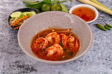Asian sour spicy soup with prawn