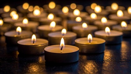 Many lit tea light candles