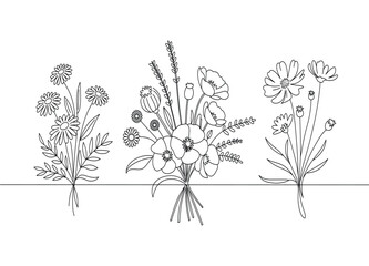 Elegant Floral Bouquets Line Art Illustration for Coloring Pages and Botanical Designs Creative Flowers Illustration Vector Graphic Design © OhiStock