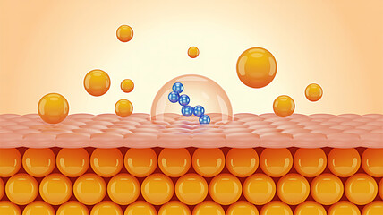 Illustration of skincare, highlighting the absorption of essential nutrients into the skin's layers, promoting health and radiance