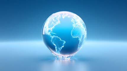 Globe melting ice climate change environment blue minimal 3d render globe encased in melting ice conveys urgency for climate change and environmental protection in clean minimal 3D scene