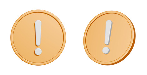 黄色い丸型の注意マークの3Dアイコンセット