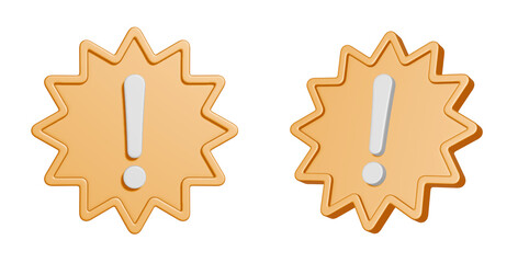 黄色いトゲトゲの注意マークの3Dアイコンセット