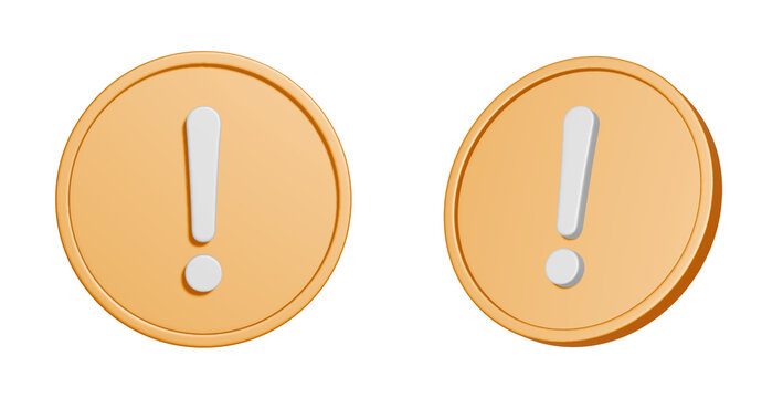 黄色い丸型の注意マークの3Dアイコンセット