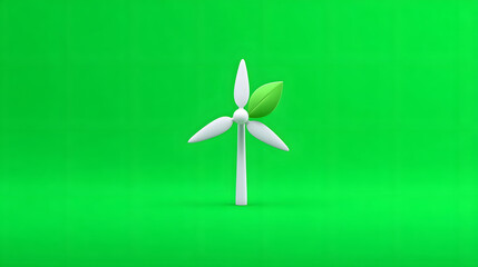 Minimalist wind turbine icon renewable energy symbol green background clean power concept eco friendly design white blades sustainability theme 3D render modern graphic calm vibe
