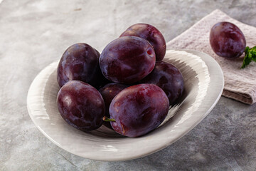 Ripe sweet fresh juicy plums