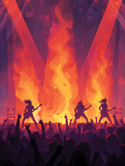 Energetic rock band ignites the stage with electrifying performance, captivating an enthusiastic audience