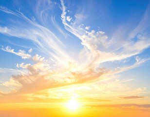 Vibrant sunset sky filled with fluffy clouds