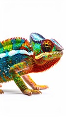 Vibrant chameleon against white
