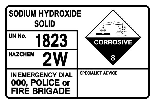 Sodium Hydroxide Solid UN 1823 Symbol Sign, Vector Illustration, Isolate On White Background, Label.EPS10