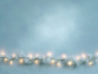 Frosted garlands adorning a wintery landscape soft lighting serene atmosphere captured from a close view