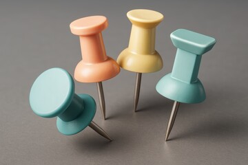 Colorful Push Pins on Gray Surface in Studio Setting