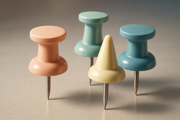 Colorful Push Pins on Beige Surface with Soft Lighting for Office or Craft Storage