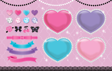 かわいいキラキラハートやリボンのガーリーセット