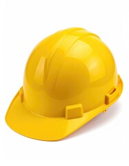 Bright yellow safety helmet on white background