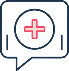 UI outline icon of a message bubble with plus sign.