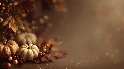 Elegant autumn arrangement with decorative pumpkins, vibrant berries,