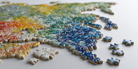 Colorful jigsaw puzzle pieces of Asia on white background  