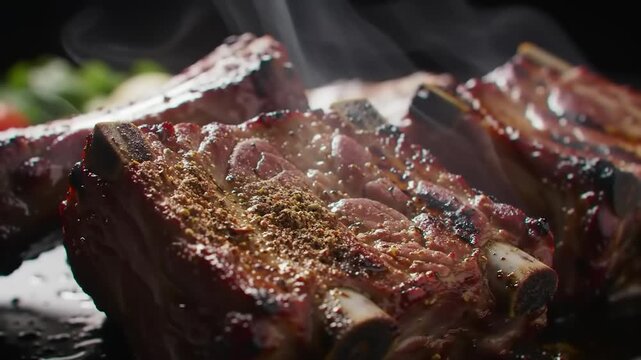 Delicious roasted ribs close up