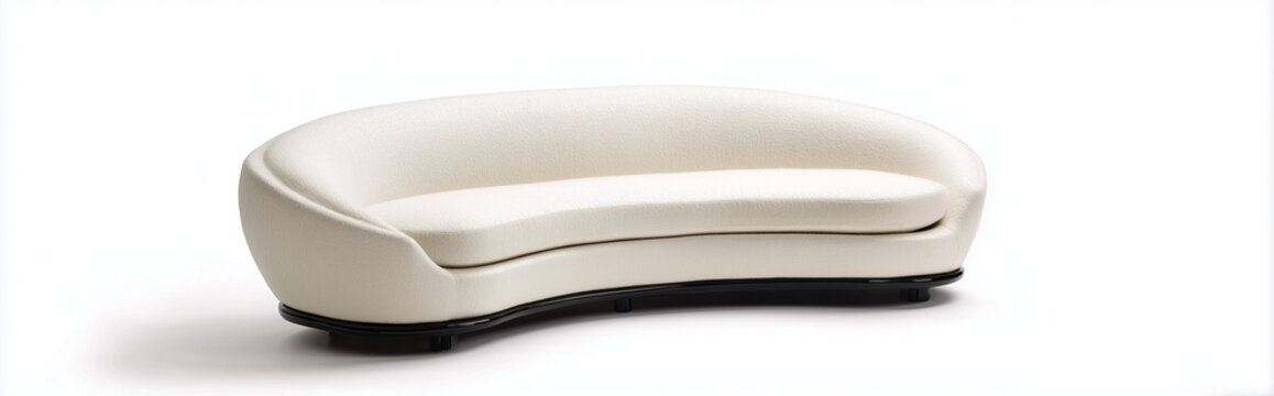 Sculptural White Fabric Sofa with Black Wood Base in Minimal White Studio with Soft Mood Lighting - Powered by Adobe