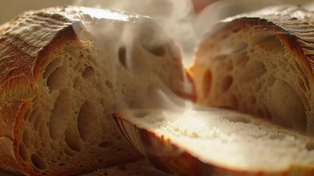 Freshly baked bread slices
