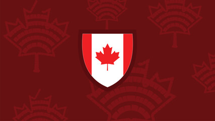 Minimalist Canada Flag Shield Sport Background with Maple Leaf Pattern for World Cup 2026 Banner