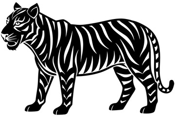 Vector art of black and white vector illustration of a tiger standing